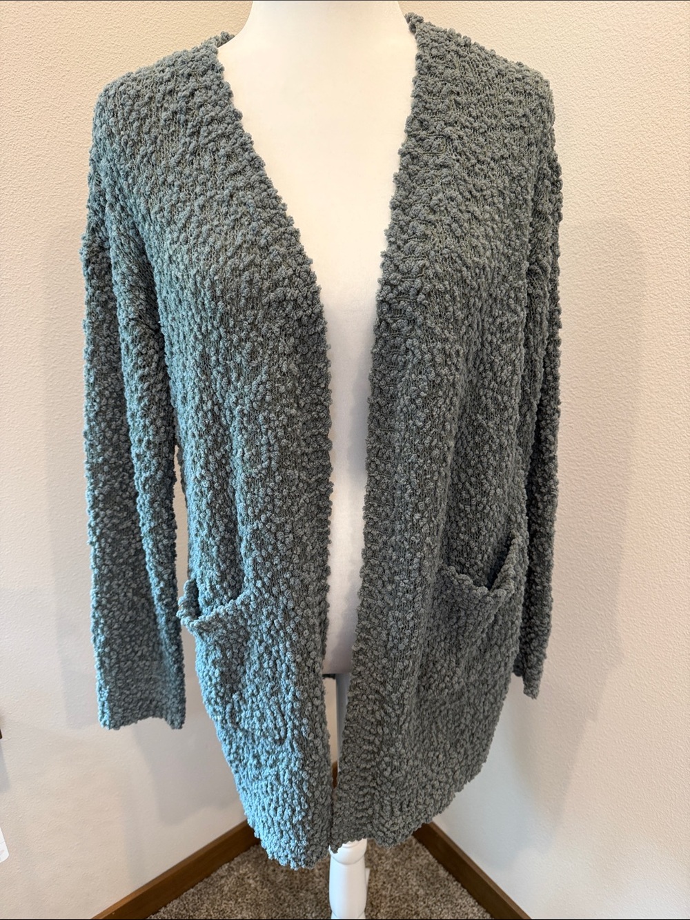 Listicle Popcorn Knit Open-Front Cardigan - Sage Green Small
